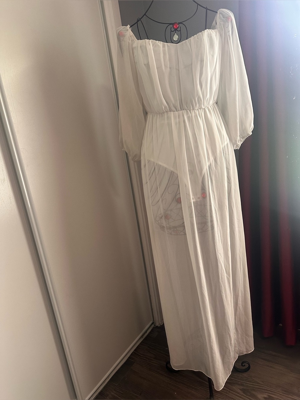 CBR White Off-Shoulder Sheer Maxi Dress